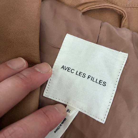 Avec Les Filles Tan Faux Leather Double Breasted Trench Coat Women's XL no belt - Picture 4 of 6